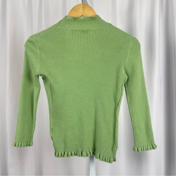 Energie Vintage Y2K Ramie Medium Ribbed Ruffle Cardigan Lime Green Boho Retro - Picture 2 of 6